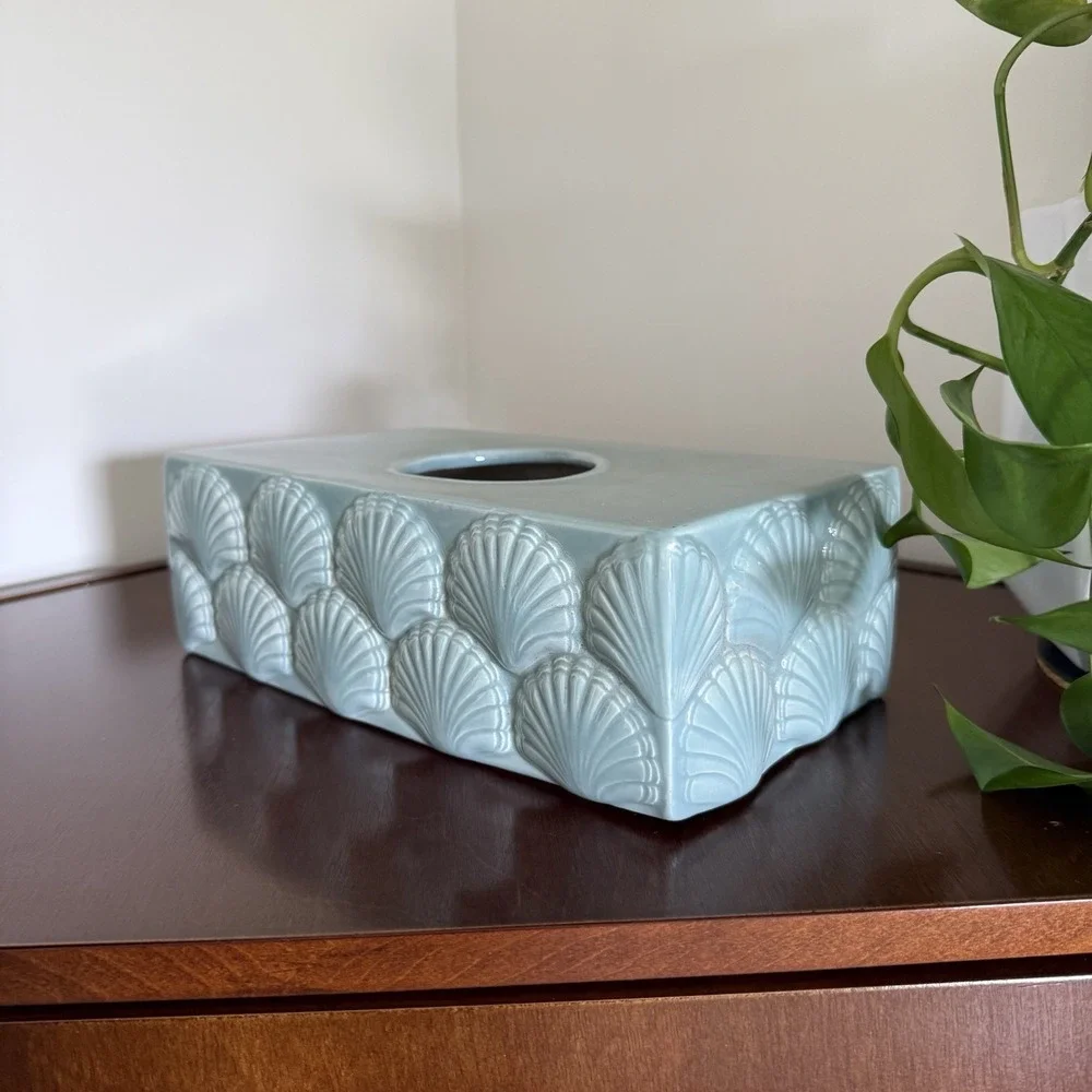 Turquoise Seashell Tissue Box Cover